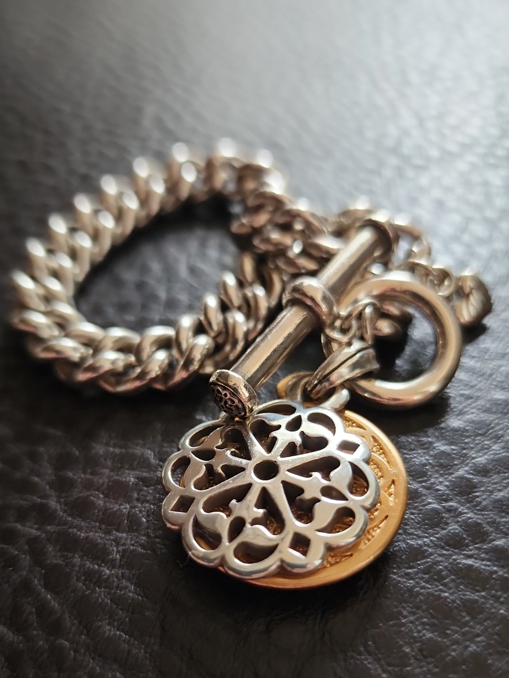 Brighton Silver Toggle Chain Bracelet with Filigree Charm